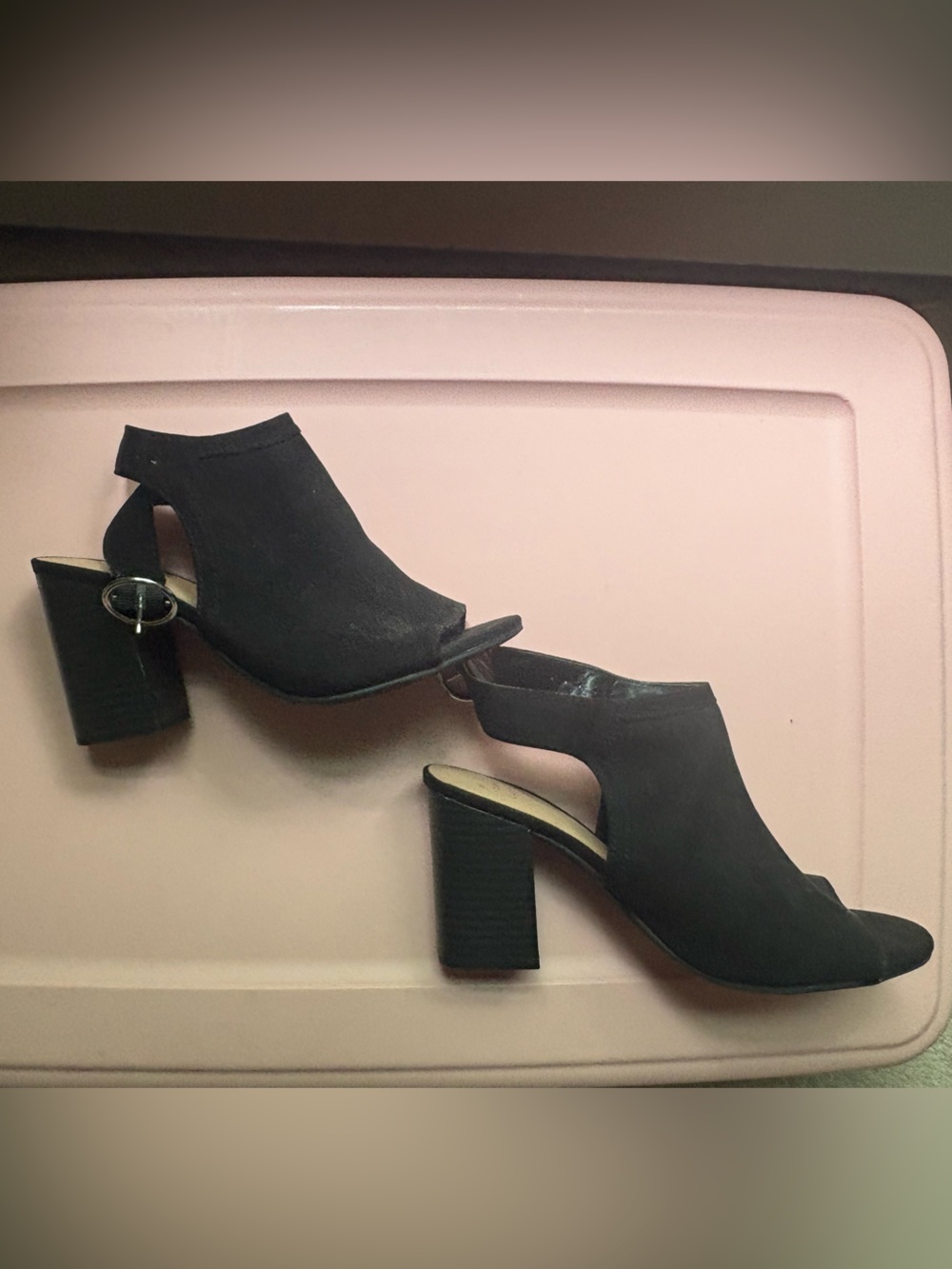 Women's Black Open-Toe Block Heel Sandals